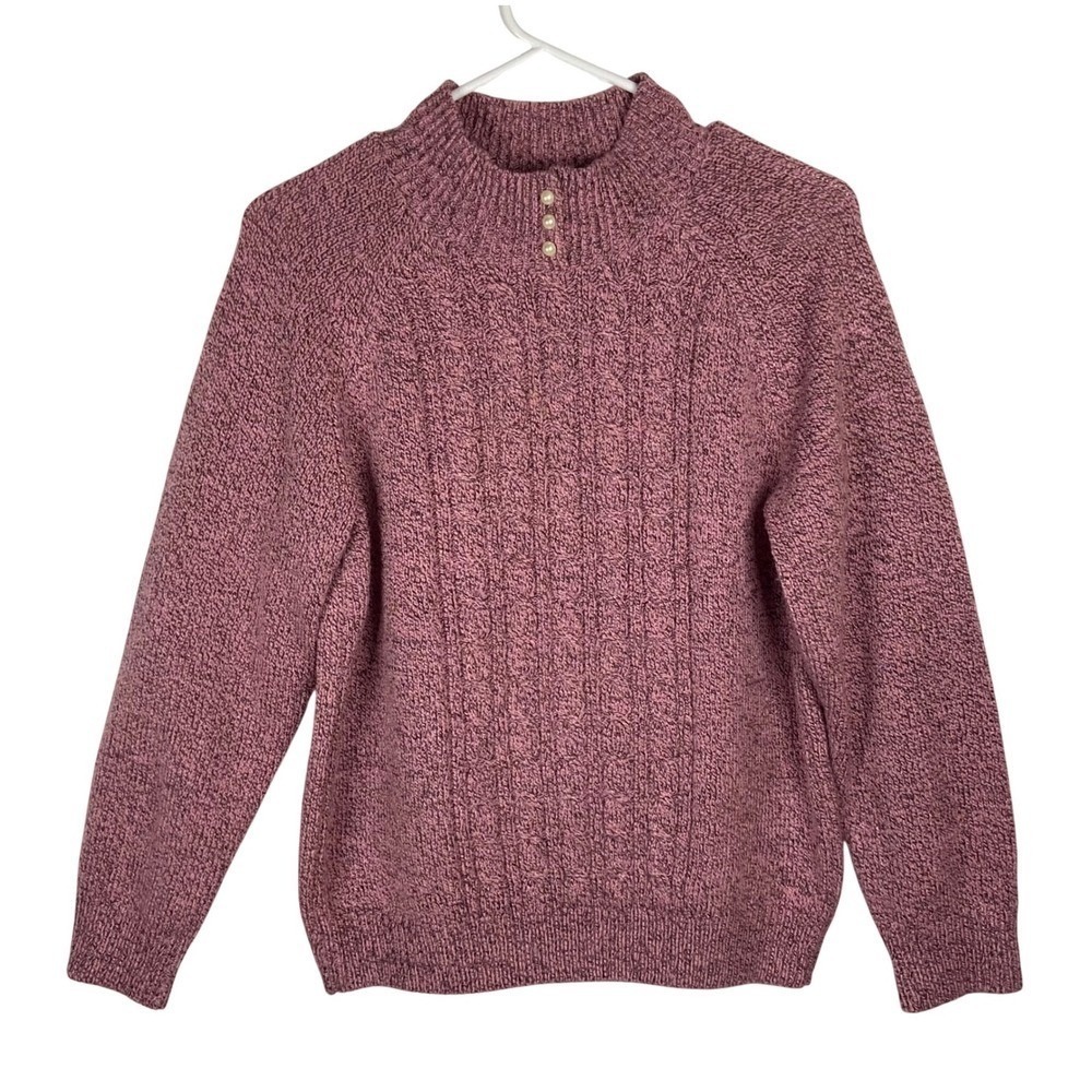 Karen‎ Scott Womens Mauve Marled Cable Knit Mock Neck Pearl Button Sweater M